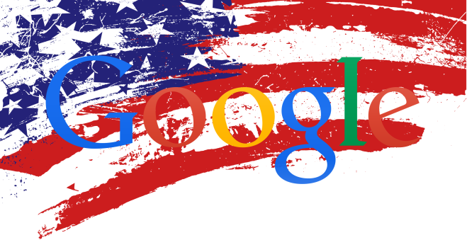 Bandera de los usa con el logo de google